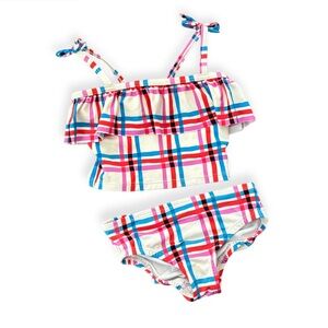 Hanna Andersson Ruffled Plaid Swimsuit, Size 4